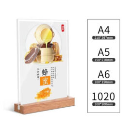 A4 A5 A6 Acrylic Menu Holder Display Stand with Wood Base