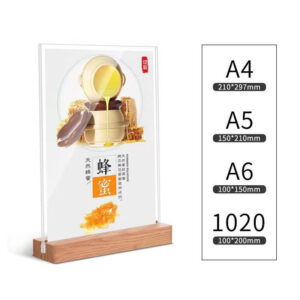 A4 A5 A6 Acrylic Menu Holder Display Stand with Wood Base